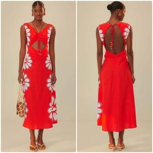 FARM RIO RED CUT OUT A-LINE AINIKA SHELL EUROFLAX MIDI DRESS LARGE PRICE FIRM